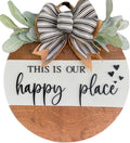 Wood front door sign Wood sign Home decor Welcome sign Sign for front door House warming gift Wedding gift (Happy place-DS001(A6) S003, 11" Width)