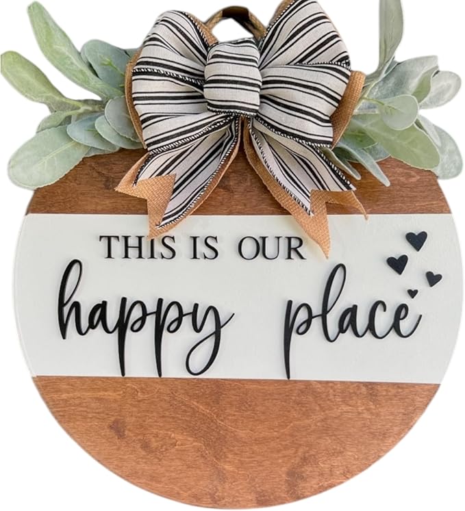 Wood front door sign Wood sign Home decor Welcome sign Sign for front door House warming gift Wedding gift (Happy place-DS001(A6) S003, 15" Width)