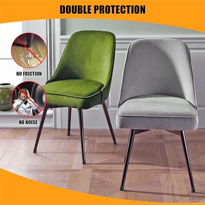 Square Chair Leg Protectors for Hardwood, 16Pcs Silicone Chair Legs Caps to Prevent Floor from Scratches and Reduce Noise, Easy to Move(1.25 Inch Black).
