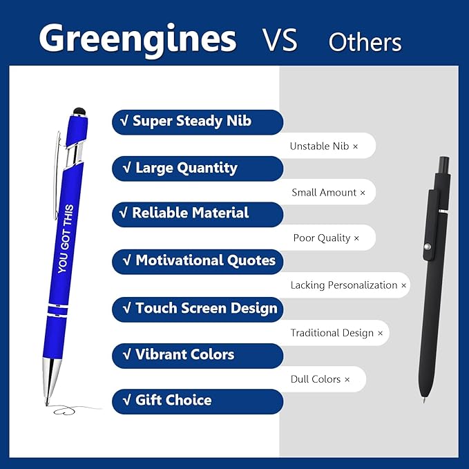 Greengines 10 Pcs Inspirational Pens - Motivational Ballpoint Ink Pens Bulk with Stylus Tip quotes Gifts for School Coworkers Office Supplies Black Ink