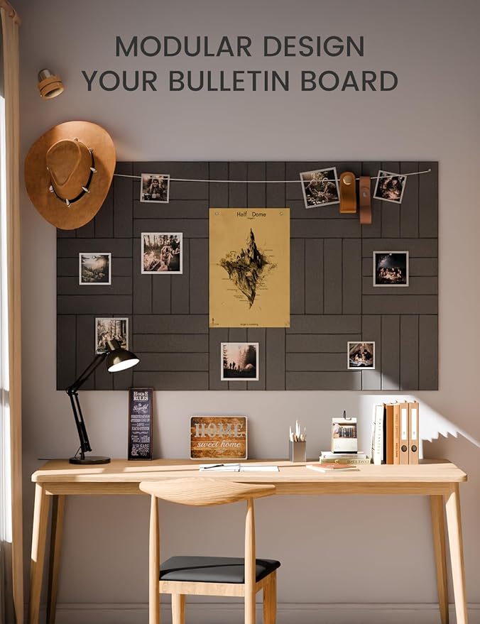 Fluxynara Felt Bulletin Board Tiles Large 36" x 24"Cork Board Alternative-6 Pack with 40 Adhesive Tabs, Thick Slat Wall Panels for Office Decor, Push Pin Board Wall Organizer Alternative-Charcoal Gray