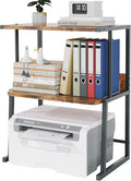 Homeiju Printer Stand for Desk with Storage, 3-Tier Shelves Organizer with Wood Top, Heavy Duty Metal Frame for Home Office, Holds Printer, Books, Supplies, Rustic Brown