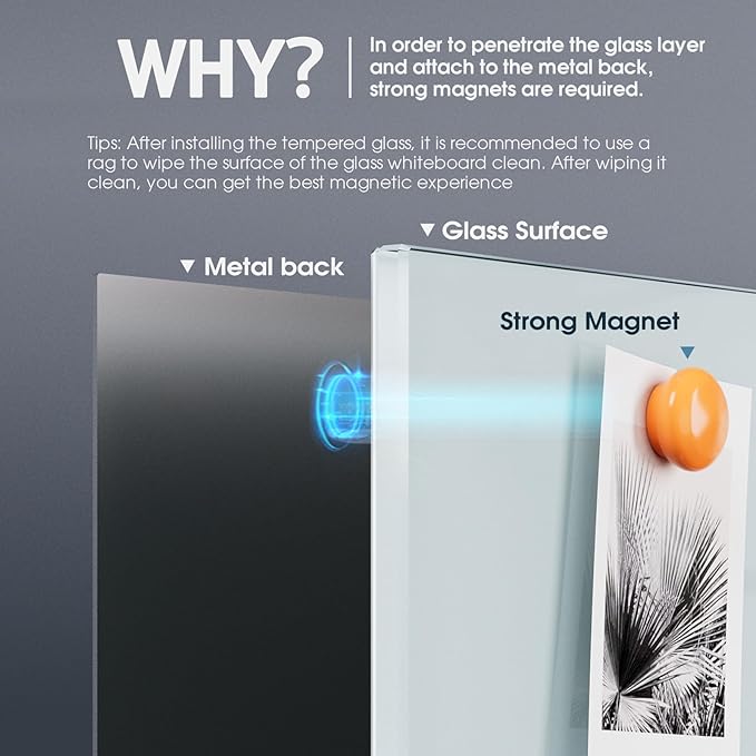 MaxGear Glass Whiteboard, Tempered Magnetic Dry Erase Board 96 x 48 Inch, Frameless Wall Mounted, Office Classroom Conference Room Home Use, Includes Markers, Eraser, Magnets & Mounting Kit