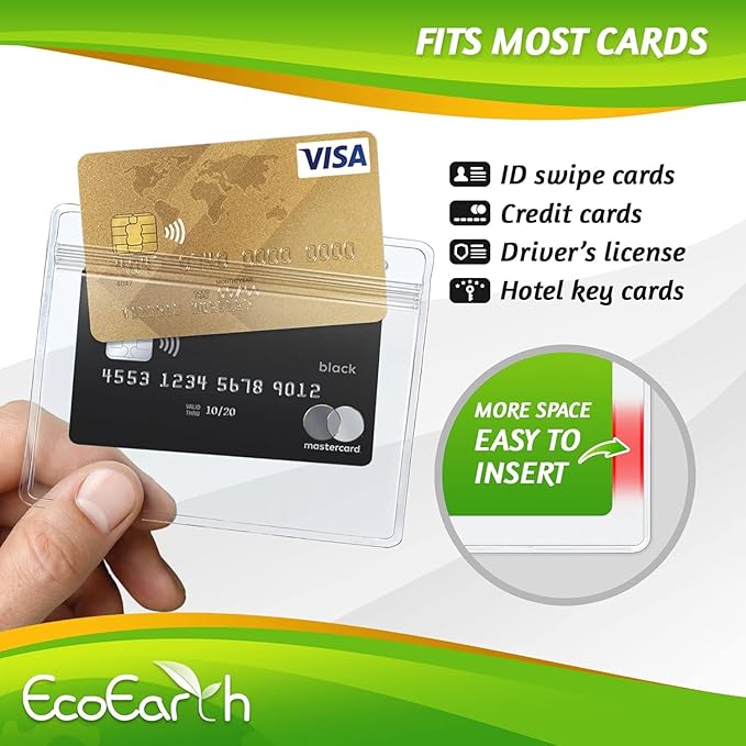 EcoEarth - Horizontal Card Protector w/Soft Edge - Sealable 4x3 Inch, Clear, 1000 Pack - Waterproof ID Badge Holder - Plastic Name Tag Holder Bulk