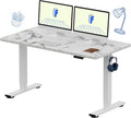 FLEXISPOT EN1 One-Piece Standing Desk with 1-Inch Thick Seamless Desktop, 55"x28" Electric Height Adjustable Desk for Home Office, Multi-Monitor Setups & Easy Assembly, Marble Gray