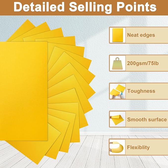 Silunkia 40 Sheets Yellow Cardstock 8.5 x 11 Crafts Paper, 200gsm/75lb Heavyweight Card Stock Printer Paper for DIY Cards Making, Certificates, Wedding Invitations, Menus, Birthday Decorations, School