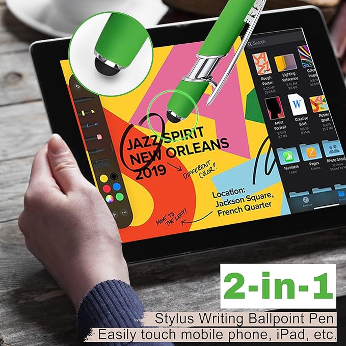 Custom Pens Bulk Personalized Ballpoint Pen with Stylus Tip Customized Engraved Pens with Name Logo Soft Black Ink with Touch Metal Office for Business Office Teacher School Corporate Gifts L-Green