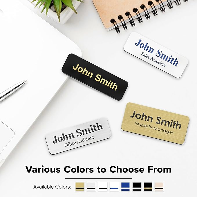 Custom Engraved Name Tags, Magnetic White and Blue Name Tags, Personalized Name Tags, 1.5x3 Inches, Durable Engravable Impact Material, Made in The USA by My Sign Center
