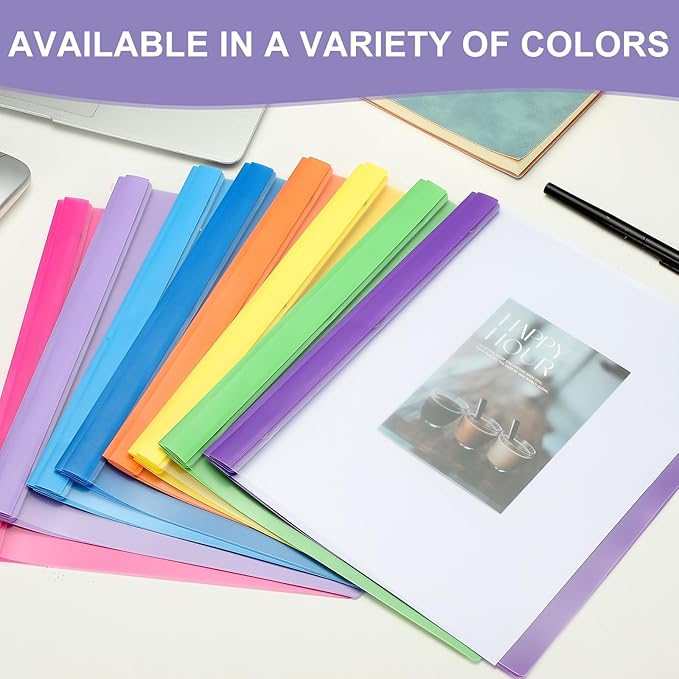 PATIKIL Plastic Report Covers with Prong, 10 Pcs 80 Sheet Clear Front Presentation Binders with 3 Metal Prong Fasteners Report Folder for Resume Documents Files Letter, Light Purple