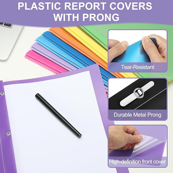 PATIKIL Plastic Report Covers with Prong, 10 Pcs 80 Sheet Clear Front Presentation Binders with 3 Metal Prong Fasteners Report Folder for Resume Documents Files Letter, Grass Green