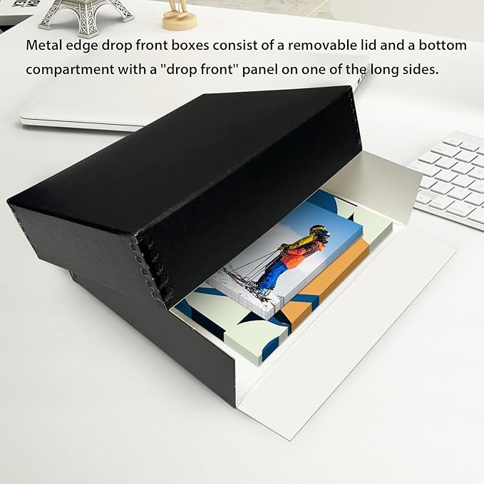 Lineco Museum Archival Drop-Front Storage Box, Acid-Free with Metal Edges, 8.5 X 10.5 X 3 inches, Black (733-2008), Set of 2