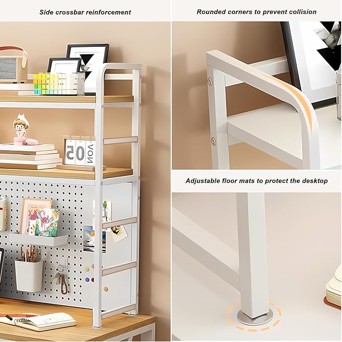 ZWCQSYS 2-Tier Desktop Bookshelf Hutch - Metal Desk Shelf Bookcase with Desk Pegboard Countertop Storage Organizer Rack for Dorm or Office (B, 90cm/35.4in)