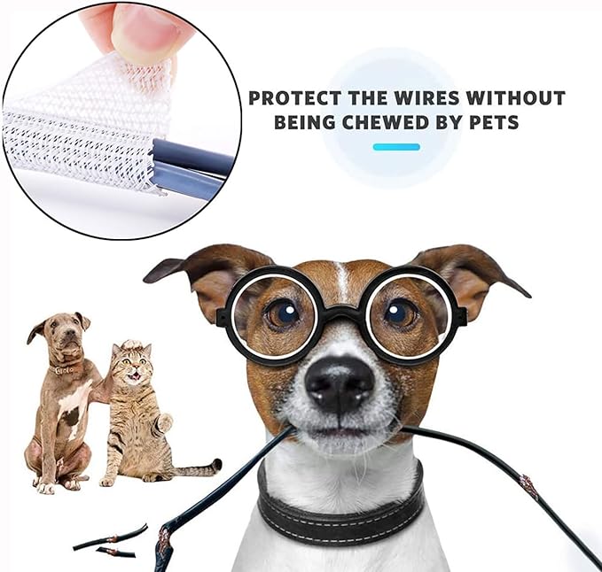QCSIW 1/2" x25ft Braided Cable Sleeve – Split Self-Wrapping Wire Loom Tubing for USB, Power, Audio/Video Cords – Chew-Resistant Cord Protector, White Expandable Sleeving