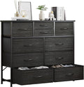 LUMTOK 10-Drawer Dresser, Fabric Dressers Drawers for Bedroom, Hallway, Nursery, Closets, Steel Frame, Wood Top, Easy Pull Handle (Black Wood Veins)