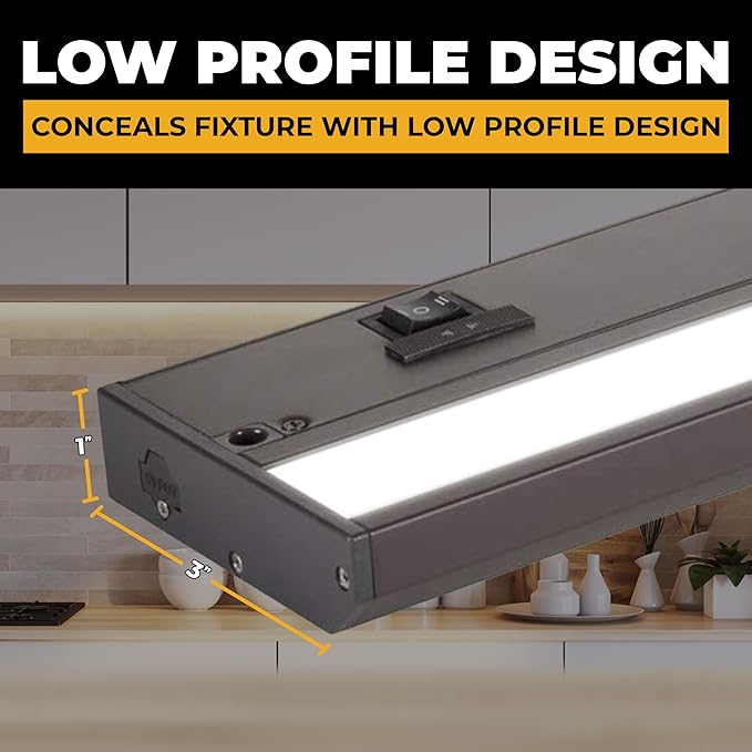 LED Under Cabinet Lighting Hardwired - 3CCT 24 Inch Bronze Finish - Undercabinet Lights for Kitchen - Linkable Undercounter Dimmable Plug in Light or Hard Wired - Under Counter Fixture Direct Wire