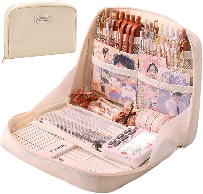 Fcteap Pencil Case Pouch Box Cute Kawaii Large Capacity Aesthetic Zipper Pen Holder Organizer Bag for Office Workspace Supplies Desk Accessories Travel (Green)