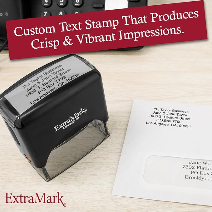 ExtraMark Return Address Stamp - 4 Lines Personalized Stamp - Customizable Text Stamp – Self Inking Design - Exclusive Features - Multiple Ink Color Options and Fonts