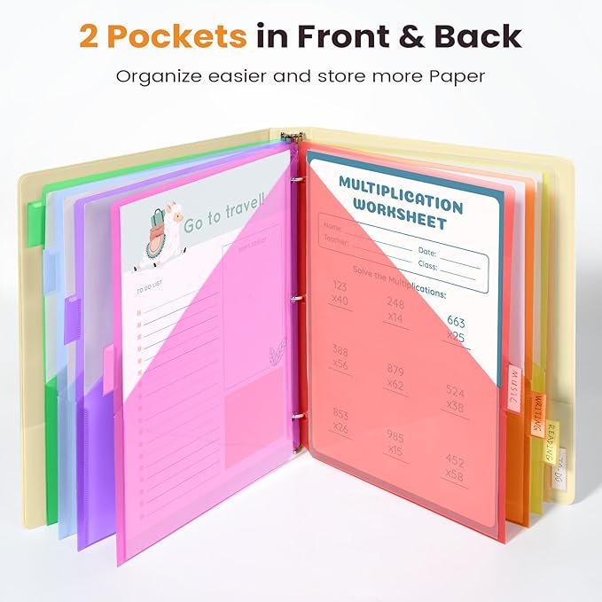 Sooez 24 Count Dividers with Pockets, 8 Tabs Binder Dividers for 3 Ring Binders, Binder Dividers with tabs, Binder Divider with Pockets for US Letter Size, Insertable Big Tabs, Multicolor, Set of 3
