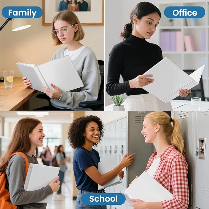 SUNEE White Binders 1/2 Inch 36 Pack Bulk, Clear View 3 Ring Binders PVC-Free (Fit 8.5x11 Inches) for School or Office Supplies