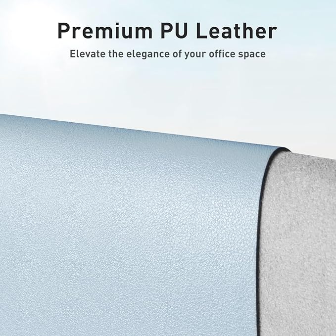 Aothia Faux Leather Desk Mat – Large Mouse Pad, Non-Slip PU Leather Blotter, Waterproof Writing Surface for Office and Home (Baby Blue, 47.2" x 23.6")