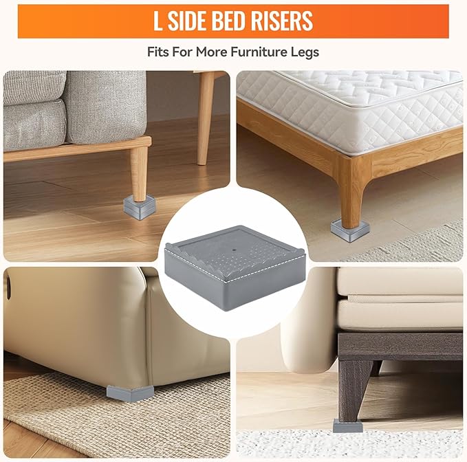 shouwuhho Furniture Risers, 12 Pack Bed Risers with Non-Slip Grip and Heavy Duty Support, 1 Inch 2 Inch 3 Inch 4 Inch Height Lift for Couch, Sofa, Table, Desk, Chair, Refrigerator - Gray, 1 Inch