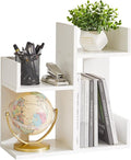 Aibiju Small White Desk Organizer, 2 Tier Tree Cactus Bookshelf, Desktop Organizer Wood, Small Plant Shelf White YD-DSR002W