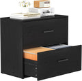FATIGOS Lateral File Cabinet, Wood Black File Cabinet with Hanging Bars for Letters, Horizontal File Cabinets for Home Office, Black