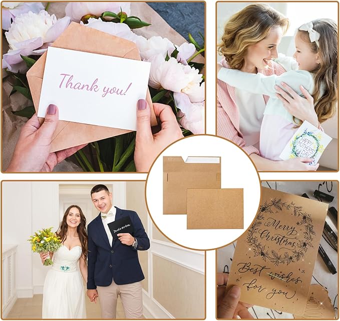 Silunkia Brown Blank Greeting Cards and Envelopes 5 x 7 Heavyweight Flat Cardstock and A7 Envelopes Printable Self Seal 20 Packs for DIY Wedding Invitations, Baby Shower, Thank You Cards