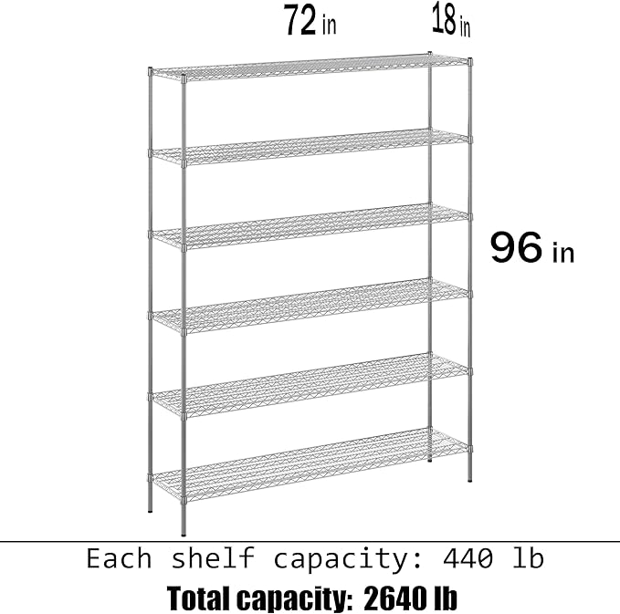 Regal Altair 18" Deep x 72" Wide x 96" Height Wire Shelving Kit | 6-Tier | NSF Commercial Storage Rack Unit
