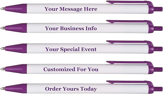 RevMark Personalized Ballpoint Pen, Custom Printed Name, Business or Event Information, Timeless Advertising, USA Made Pens, Promotional Marketing, Smooth Black Ink, Bulk Pack (Purple,100 Ct)