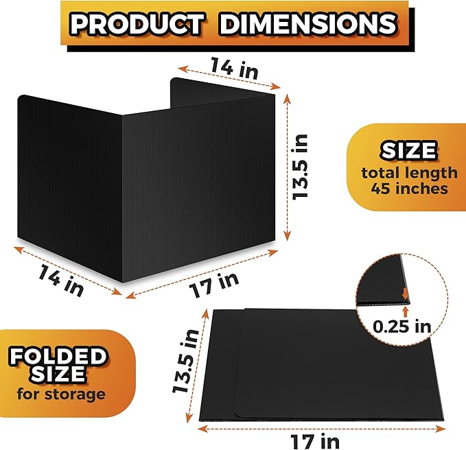 4-Pack Desk Dividers for Students - Durable & Waterproof Plastic Study Carrel Divider, Classroom Folders Teacher Supplies, Easy-to-Clean Plastic Privacy Shield Folder Boards for Student Desks, Black