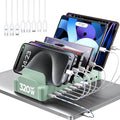 Charging Station for Multiple Devices, Zobirez 10-Port USB C Fast Charger Stations for MacBook, iPhone, Android Cell Phone, iPad, Tablet, Family Multi-Device Organizer Charging Dock, Green