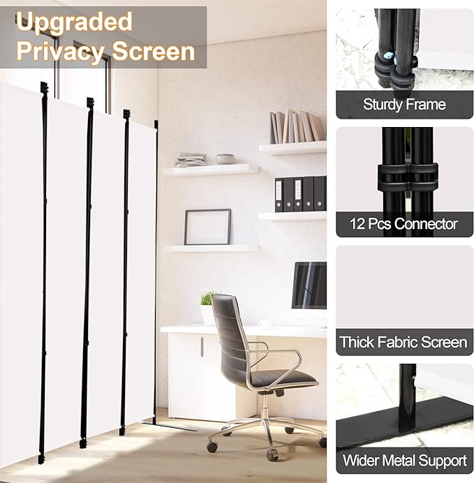 MAYOLIAH 4 Panel Room Divider Screen 6Ft Tall Foldable Privacy Dividers Indoor Wall Partition Room Separator White