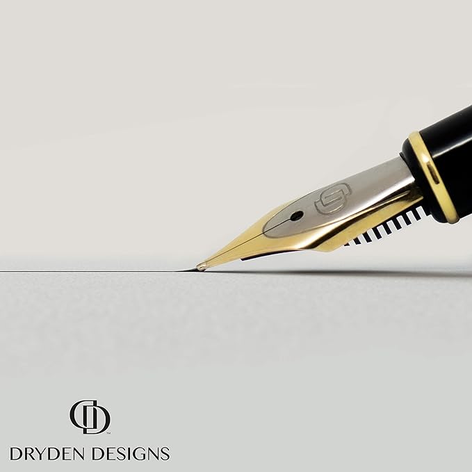 Dryden Designs Fountain Pen - Medium and Fine Nibs | Includes 24 Ink Cartridges and Ink Refill Converter | Calligraphy Pen, Consistent Writing, Smooth Flow - Emerald Green.