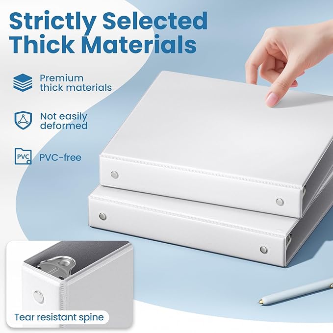 SUNEE White Binders 1 Inch 24 Pack Bulk, Clear View 3 Ring Binders PVC-Free (Fit 8.5x11 Inches) for School or Office Supplies