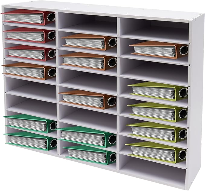 24 Slots Mail Sorters for Office, Desktop Literature Organizer with Removable Shelves, PVC Mail Center Paper Storage Cabinet for Files Magazines Documents, 9 * 2.6in Each Slot (24 Slots - White)