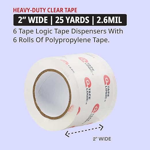 Tape Logic Heavy Duty 2in x 25yd Clear Packaging Tape with Dispenser (6-Pack), Strong Clear Packing Tape Roll Ideal for Shipping & Moving Boxes