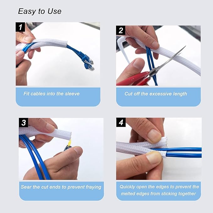 CrocSee 10ft - 1/2 inch Braided Cable Management Sleeve Cord Protector - Self-Wrapping Split Wire Loom for TV/Computer/Home Theater/Engine Bay - White