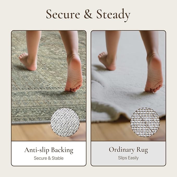 GENIMO Runner Rug 2x10 Non Slip Machine Washable Hallway Runner Rug, Low Pile Lightweight Rugs for Entryway, Hallway, Kitchen and Corridor, Sage/Blue