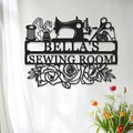 Personalized Name Sewing Room Sign, Custom Mom's Quilting Room Sign Sewing Metal Wall Art, Customized Rose Flowers Sewing Tools Craft Room Wall Decor Signs Grandma Mom Mothers Day Gift