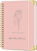 Undated Weekly Planner with Metal Corner Hardcover Notebook , A5 Size Journal with To Do List Planner, Habit Tracker,Weekly Goals for ADHD,Student, Office, Women, Men ,Gifts,6 x 8 inches，Spiral Bindding ,Pink