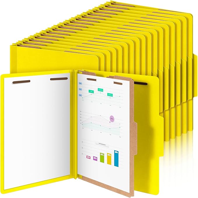 Skyygemm 36 Pcs Classification Folders Letter Size, 1 Divider Pressboard File Folder with Fasteners, Expanding File Organizer Bulk for School Teachers, Office Employee, Coworker, Staff (Yellow)