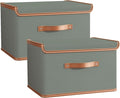 Tuza 2 Pack Storage Bins with Lids, Collapsible Closet Organizer Container, Fabric Organizer Box with Handles, Decorative Storage Boxes with Lids for Organizing Clothes, Blanket, Grey, Large