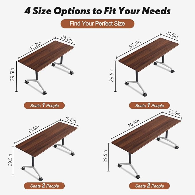Goakwwuz Conference Room Table, Folding Conference Tables,Thicken Grey Tabletop,Flip Top Wooden Seminar Meeting Room Table for Conference Room Offices (8, Walnut, 70.8”)