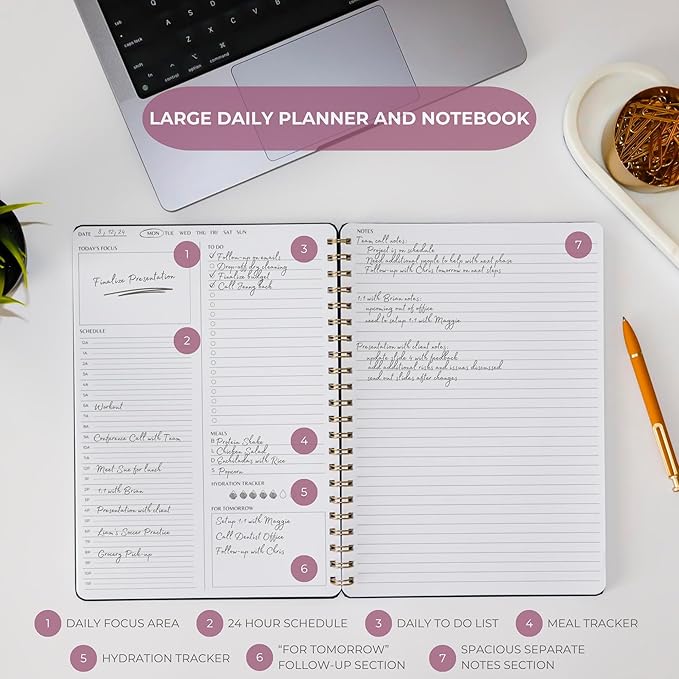 Merely Home Undated Daily Planner | 8.25” x 11.75” To Do List Notebook | Work Productivity ADHD Organizer | Men and Women Planner | College Supplies | Navy | Portrait Layout