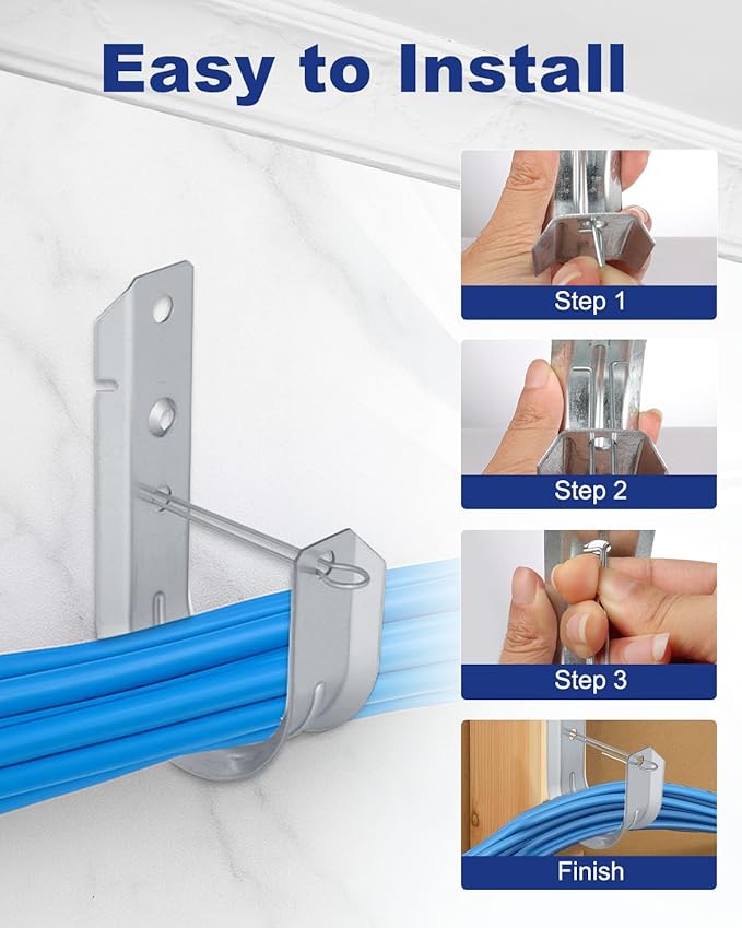 AOKLIT 100 Pcs 2" Galvanized Steel J-Hooks, Heavy Duty Wall Mount Cable Support J Hook with Retainer Clip for Cable Management
