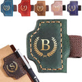 Personalized Mark Bookmark with Pen Holder, Leather Magnetic Book Marker 26 Letters,Custom Initials Page Marks, Gifts for Book Lovers Readers Men Women (Green, B)