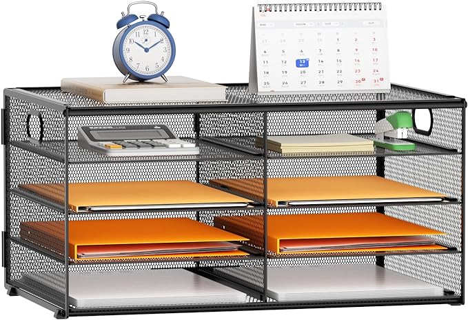Marbrasse 5 Tier Desktop Literature Organizer, Mesh Paper Organizer Desk Organizers, File Sorter Mail Center Paper Storage Cabinet Classroom Keepers Mailbox for Office Home School, Black