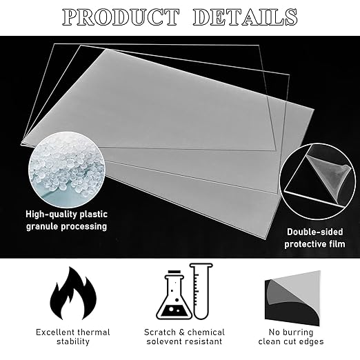 Roowest 4 Pcs 24 x 48 Inch, 1/8 Inch Thick Clear Acrylic Plexiglass Sheets Transparent Plastic Panels Sheets Cut to Size Cast Acrylic Board Panel with Protective Film for Craft DIY Project Sign Frame