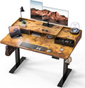Kingant 48 x 30 Inch Electric Standing Desk with Dual Drawers, Adjustable Height Computer Desk for Home Office, Large Workstation Sit Stand Up Desk with Built-in Storage Shelf, Rustic Brown